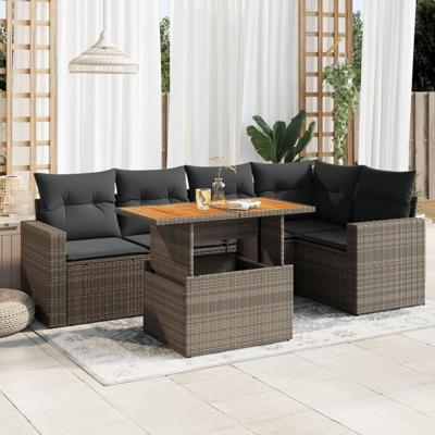 6-delige Loungeset met kussens poly rattan grijs