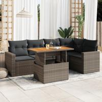 6-delige Loungeset met kussens poly rattan grijs - thumbnail
