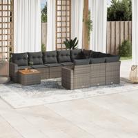 11-delige Loungeset met kussens poly rattan grijs - thumbnail