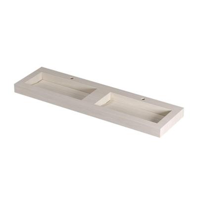 INK Pitch Wastafel keramische slab bak dubbel met drain en front en side skirts 2 kraangaten 160x45x9 Travertin mat