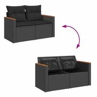 7-delige Loungeset met kussens poly rattan acacia zwart - thumbnail
