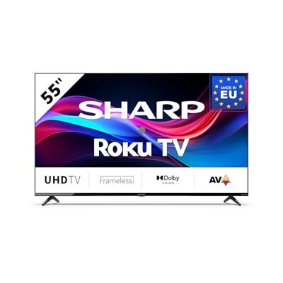 SHARP 55GJ4225E - 55 inch televisie (139 cm) 4K Ultra HD Roku TV - Gaming & Streaming LED Smart TV zonder frame (HDR10, HDMI 2.1, AV1-Codec, Receiver, WLAN) - Netflix, Prime, YouTube, Disney+
