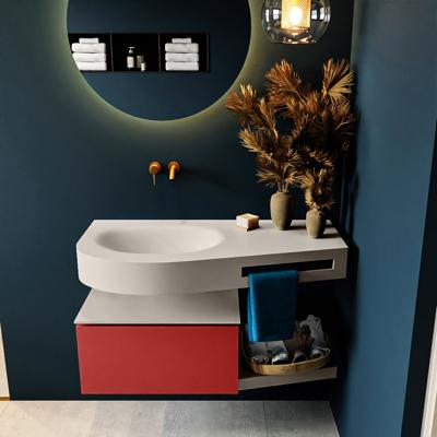 MONDIAZ RIVA 100cm badmeubel onderkast / planchet kleur Fire met 1 lade. Wastafel DULCET links 0 kraangaten kleur Linen.