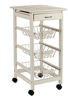 Groentetrolley Wit Metaal Dennenhout Tegel 37 x 76 x 37 cm Steun met 3 verdiepingen