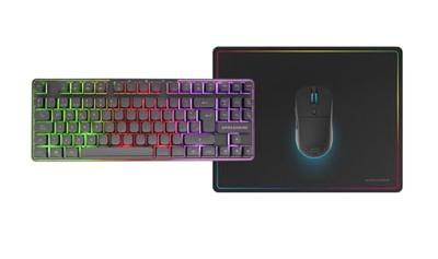 Mars Gaming MCPWTKL, Draadloze Gaming-Combo, DualPro Link 2.4GPRO-Technologie, TKL FRGB Rainbow Toetsenbord + RGB 3200DPI Muis met HUANO-schakelaars + Antislip Muismat 360x260mm, Zwart, Spaans