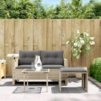 3-delige Loungeset met kussens poly rattan lichtgrijs - thumbnail