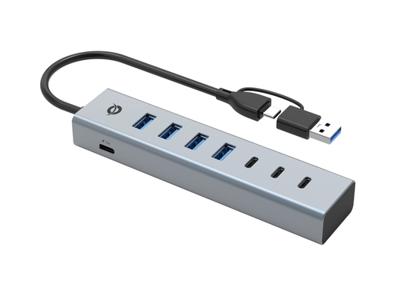 CONCEPTRONIC HUBBIES20GP 7-Port USB 3.2 Gen 1 Hub met voeding, 5 Gbps, USB-C x 3, USB-A x 4