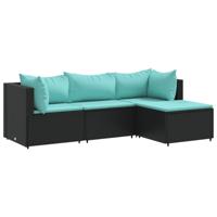 4-delige Loungeset met kussens poly rattan zwart - thumbnail