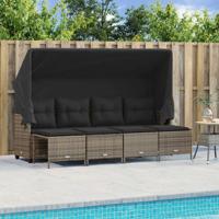 5-delige Loungeset met kussens poly rattan grijs - thumbnail