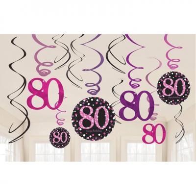 80 Jaar Hangdecoratie Swirls Mix Pink