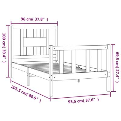 Bedframe massief hout wit 120x190 cm