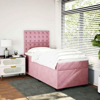 Boxspring met matras fluweel roze 90x190 cm