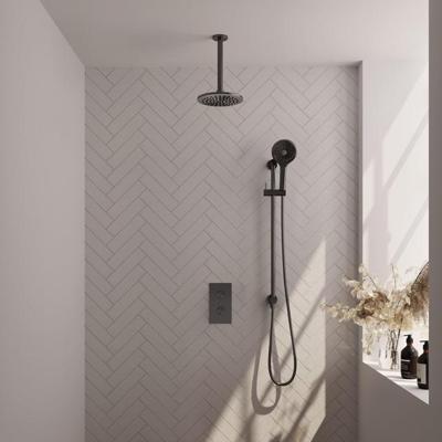 Regendoucheset Inbouw Brauer Gunmetal Edition Thermostatisch 20 cm met 3-Weg Omstelling, Plafondarm, Glijstang en Handdouche 3-Standen Geborsteld