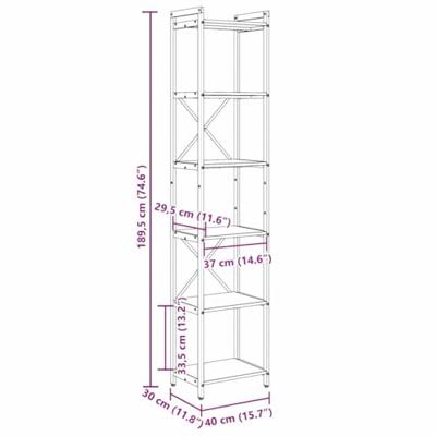 Boekenkast Sonoma eiken 40 x 30 x 188 cm Bewerkt hout