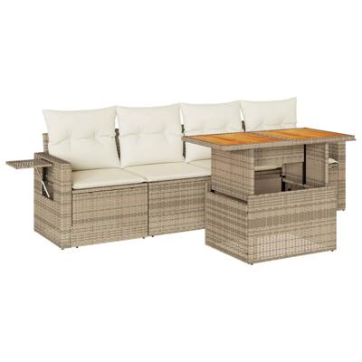 5-delige Loungeset met kussens poly rattan beige - thumbnail