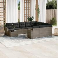 11-delige Loungeset met kussens poly rattan grijs - thumbnail
