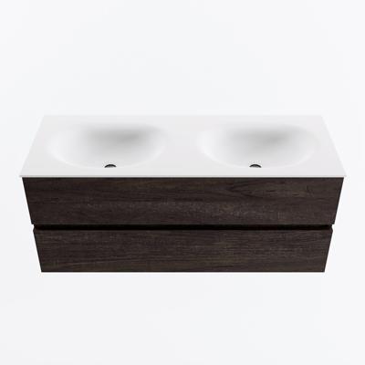 MONDIAZ VICA 120cm badmeubel onderkast Dark Brown 2 lades. Wastafel MOON dubbel zonder kraangat, kleur Talc.