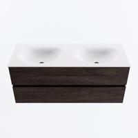 MONDIAZ VICA 120cm badmeubel onderkast Dark Brown 2 lades. Wastafel MOON dubbel zonder kraangat, kleur Talc. - thumbnail