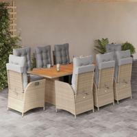 9-delige Tuinset met kussens poly rattan gemengd beige - thumbnail