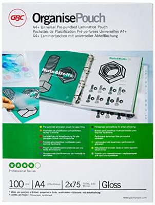 GBC Organise lamineerhoes ft A4, 150 micron (2 x 75 micron), geperforeerd, pak van 100 stuks