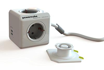 Allocacoc 1407/DEEUPC Stekkerdoos | PowerCube Extended | 2x USB-A poorten | 4 Sockets | Wit/Grijs| 3 meter - thumbnail