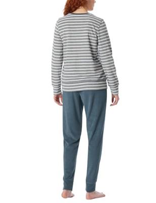 Dames pyjama badstof - Streep - Warme winter pyjama lange mouwen - Ronde hals - Met boordjes