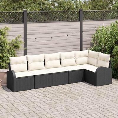 Tuinbankenset met kussen 6 pcs Zwart en Wit poly rattan