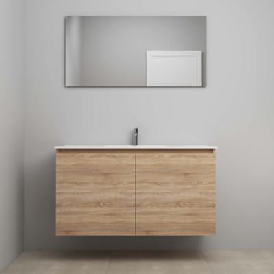 On-Line Badkamermeubelset - 120 cm - Bouwpakket - Greeploos 2 Deuren - Porseleinen Wastafel - 1 Kraangat - Spiegel - Eiken