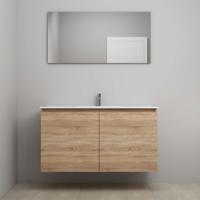 On-Line Badkamermeubelset - 120 cm - Bouwpakket - Greeploos 2 Deuren - Porseleinen Wastafel - 1 Kraangat - Spiegel - Eiken - thumbnail