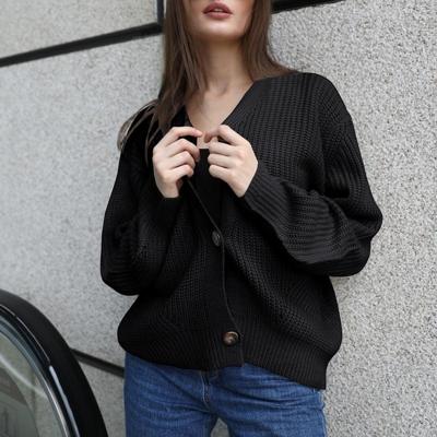 Mode Cardigan effen kleur brei knop trui (kleur: zwart maat: S)