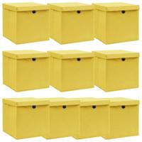 VidaXL Opbergboxen met deksel 10 st 32x32x32 cm stof geel - thumbnail
