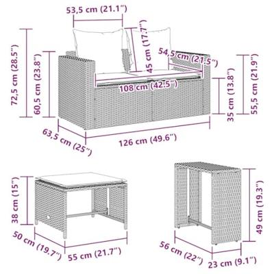 5-delige Tuinbankstel met kussens stapelbaar beige poly rattan