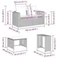5-delige Tuinbankstel met kussens stapelbaar beige poly rattan - thumbnail