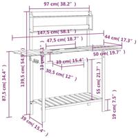 VidaXL Oppottafel met spoelbak 147,5x44x139,5 cm vurenhout grijs - thumbnail
