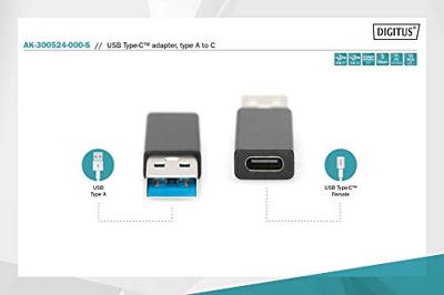 Digitus USB 3.2 Gen 1 (USB 3.0) Adapter [1x USB 3.2 Gen 1 stekker A (USB 3.0) - 1x USB-C bus] DIGITUS - USB Type-C Adapter, USB A - USB-C