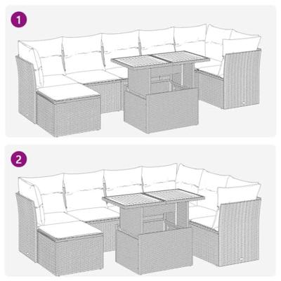 8-delige Loungeset met kussens poly rattan zwart