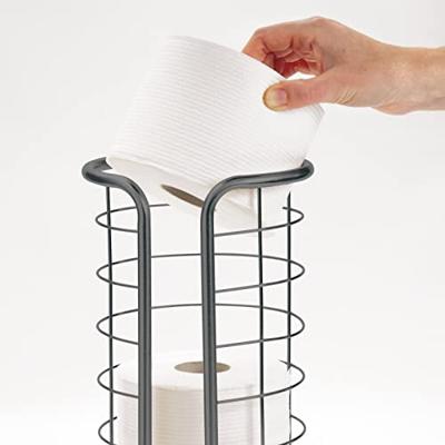 mDesign Toiletpapierhouder op standaard metaal - moderne toiletpapierhouder voor badkamer - elegante toiletpapierdispenser voor 3 grote reserverollen - grijs