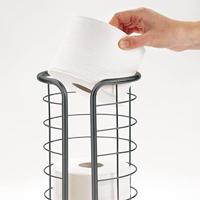 mDesign Toiletpapierhouder op standaard metaal - moderne toiletpapierhouder voor badkamer - elegante toiletpapierdispenser voor 3 grote reserverollen - grijs - thumbnail