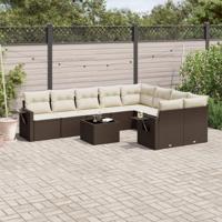 10-delige Loungeset met kussens poly rattan bruin - thumbnail
