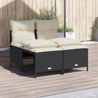 4-delige Loungeset met kussens poly rattan zwart - thumbnail