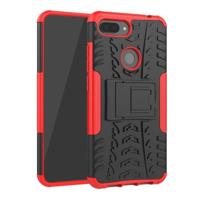 Schokbestendige PC + TPU Tire patroon Case voor Xiaomi Mi 8 lite met houder (rood) - thumbnail