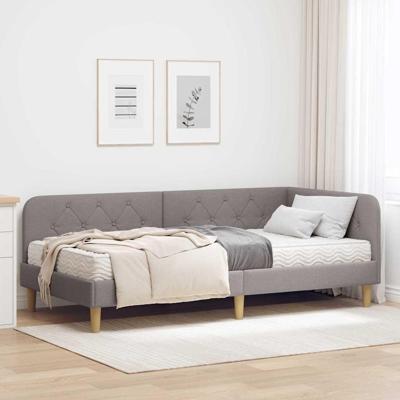 Hoekbedframe met matras met hoofdeinde Taupe 100 x 200 cm Stof