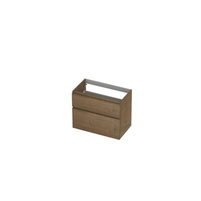 INK - Onderkast 2 Laden Greeploos Fineer Eiken met Houten Keerlijst A-symmetrisch - 800x450x650 Mm - Ash Grey Fineer