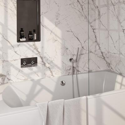 Brauer Chrome Edition Thermostatische Inbouw Badkraan Drukknoppen - Badvulcombinatie - Staaf - Doucheslang - Wandaansluitbocht - Handdouche - Chroom