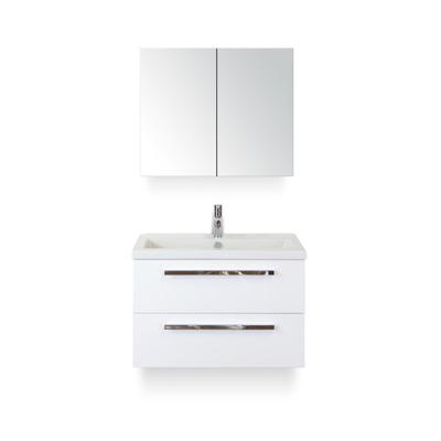 Seville Badmeubelset 80 cm - Wit Hoogglans - Keramische Wastafel Wit Djazz - met Spiegelkast