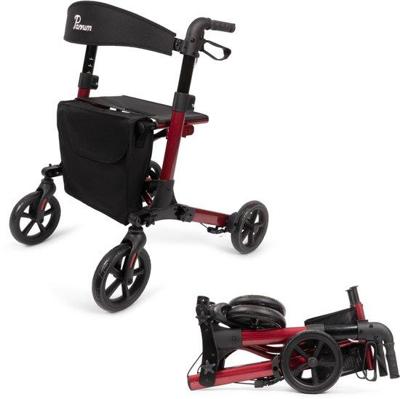 Parvum Brava Rollator - Driedubbel opvouwbaar en lichtgewicht (6,8kg) -Red