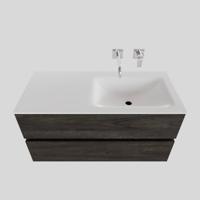 Badkamermeubel Solid Surface BWS Oslo 100x46 cm Rechts Wood Dark Brown (0 kraangaten) - thumbnail