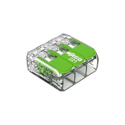 WAGO 221-423 221 Verbindingsklem Flexibel: 0.14-4 mm² Massief: 0.2-4 mm² Aantal polen: 3 50 stuk(s) Transparant, Groen Box