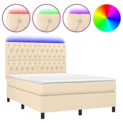 Boxspring met matras en LED stof crèmekleurig 140x190 cm - thumbnail