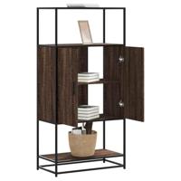 Hoge kast 68x35x139 cm bewerkt hout en metaal bruin eikenkleur - thumbnail